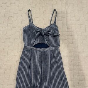 Abercrombie & Fitch Navy Blue and White Striped Jumpsuit
